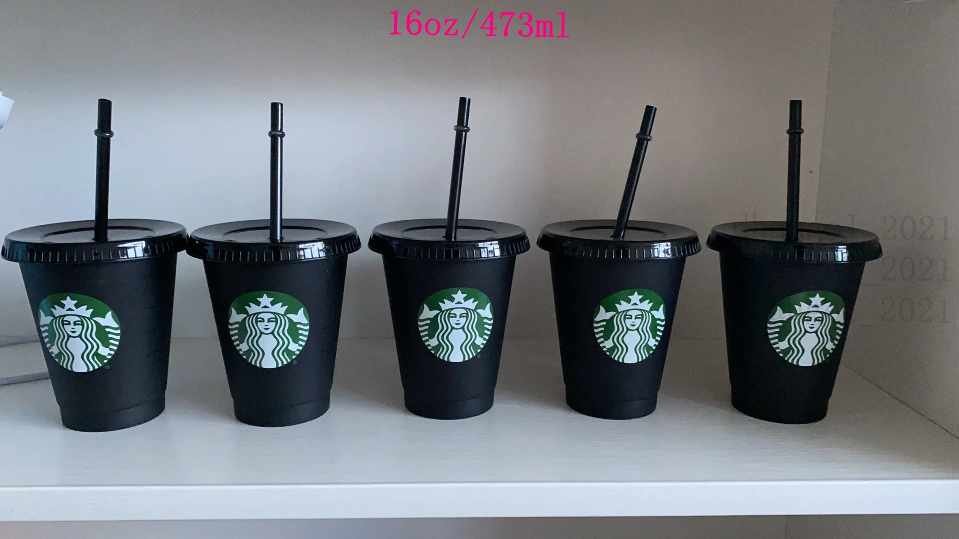 Starbucks Mermaid Goddess 16oz/473ml Plastic Mugs Tumbler Reusable Black Drinking Flat Bottom Pillar Shape Lid Straw Cups 10pcs