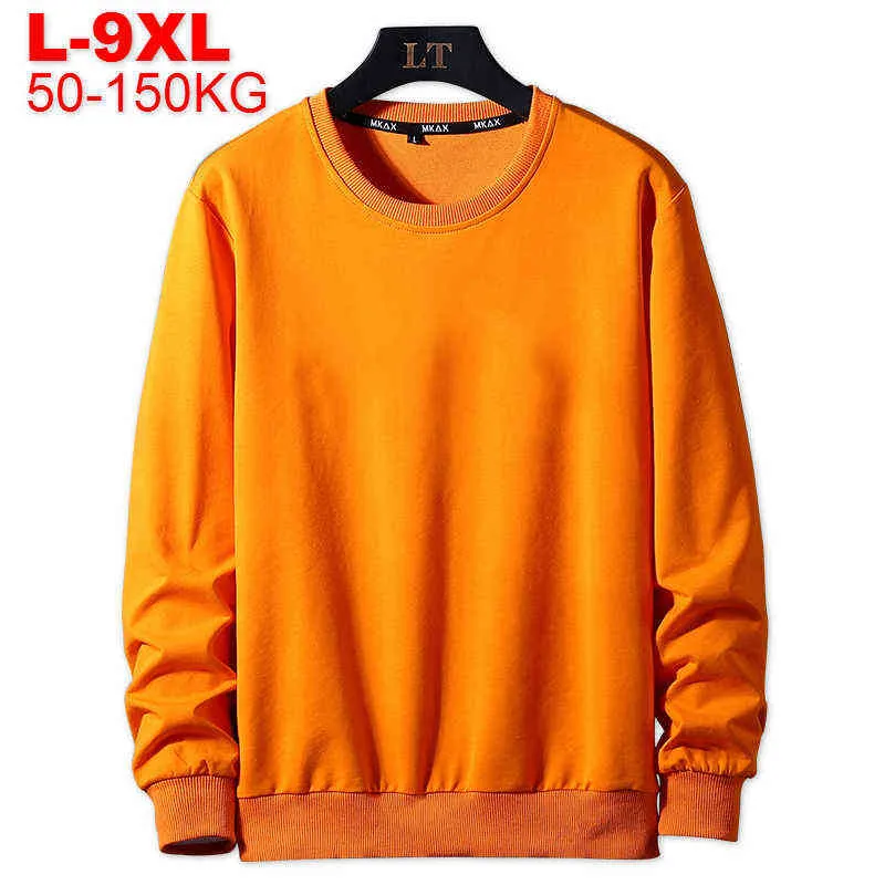 Сплошные цветные мужские толстовки плюс размер 8xL 9XL мужская оранжевая капюшона весна осень пуловер черная уличная одежда негабаритная мужская толстовка 211106