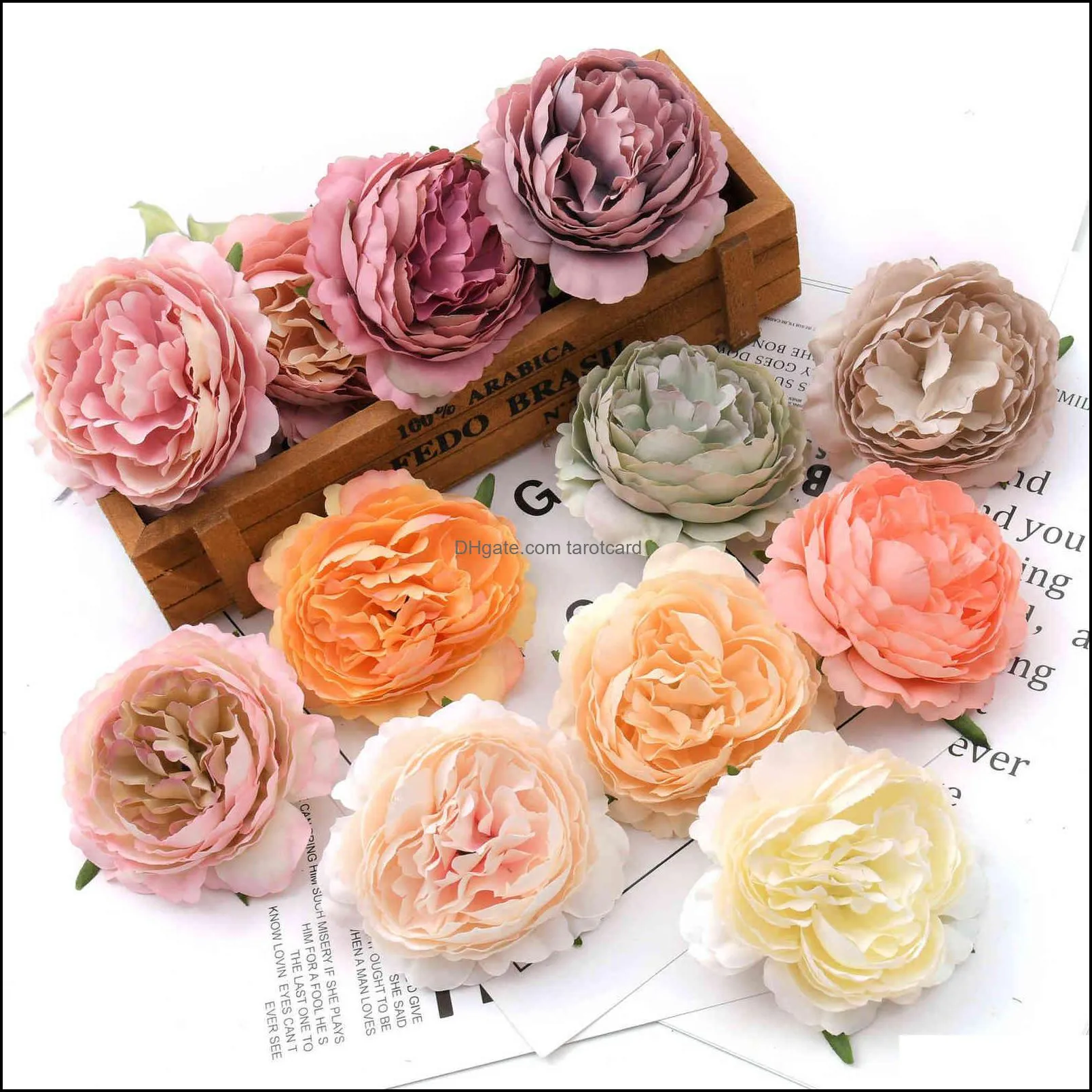 30pcs 7cm peony Artificial Silk Flower Heads For Wedding Decoration DIY Wreath Gift Box Scrapbooking Craft Fake Flowers 220110