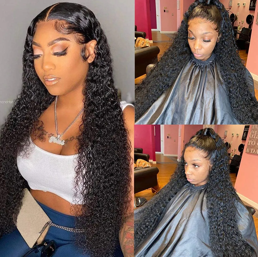 Water Wave Pre Plucked Lace Frontal Wigs for Black Woman with Baby Hair 100% unprocessed Human130%density