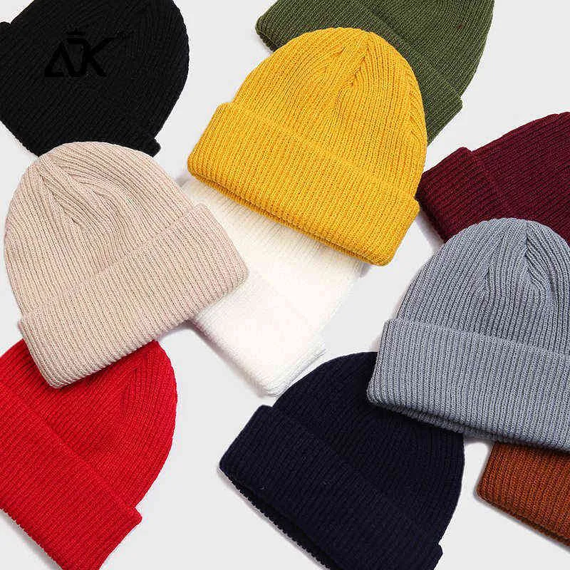 Knitted Winter Hats Stretchy Skull Cap Kids Bonnet High Quality Solid Color Breathable Fashion Casual Cap Boys Ribbed Cuffed Hat Y21111