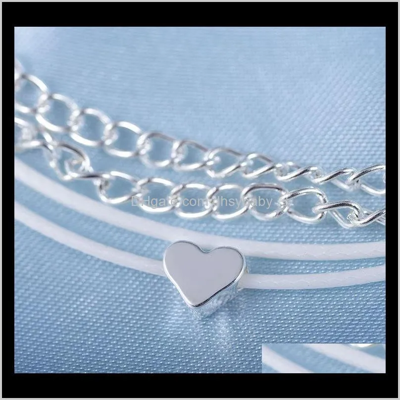 european and american style explosion beach love multi-layer anklet female bohemian heart-shaped peach heart double-layer chain anklet