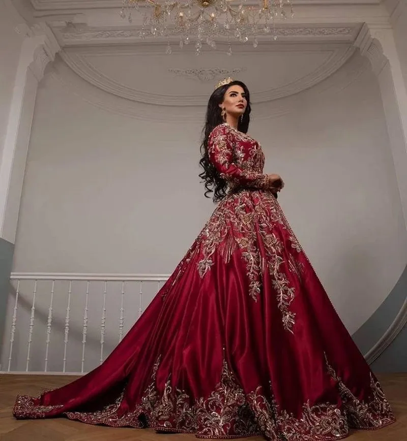 Elegant Dark Red Satin Evening Dress: Long Sleeve Lace Applique Caftan  Style Prom Gown From Gardenhome03, $181.91 | DHgate.Com