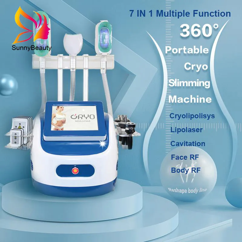 Salon Kullanımı Taşınabilir Serin Cryolipolysis Zayıflama Makinesi Kavitasyon Yağları Azaltma RF Cilt Sıkma Kriyo Kolu Çift Çene için