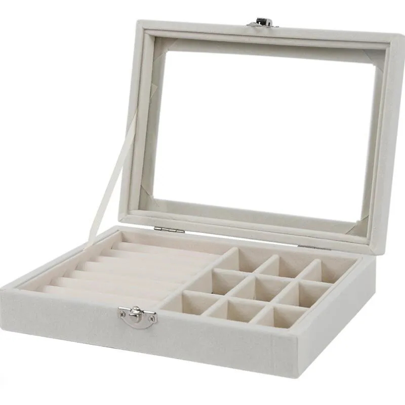 Samt-Glas-Ring-Ohrring-Schmuck-Organizer-Box im europäischen Stil, Aufbewahrungsbox, Vitrine, Heimdekoration, 20 15 5 cm245a