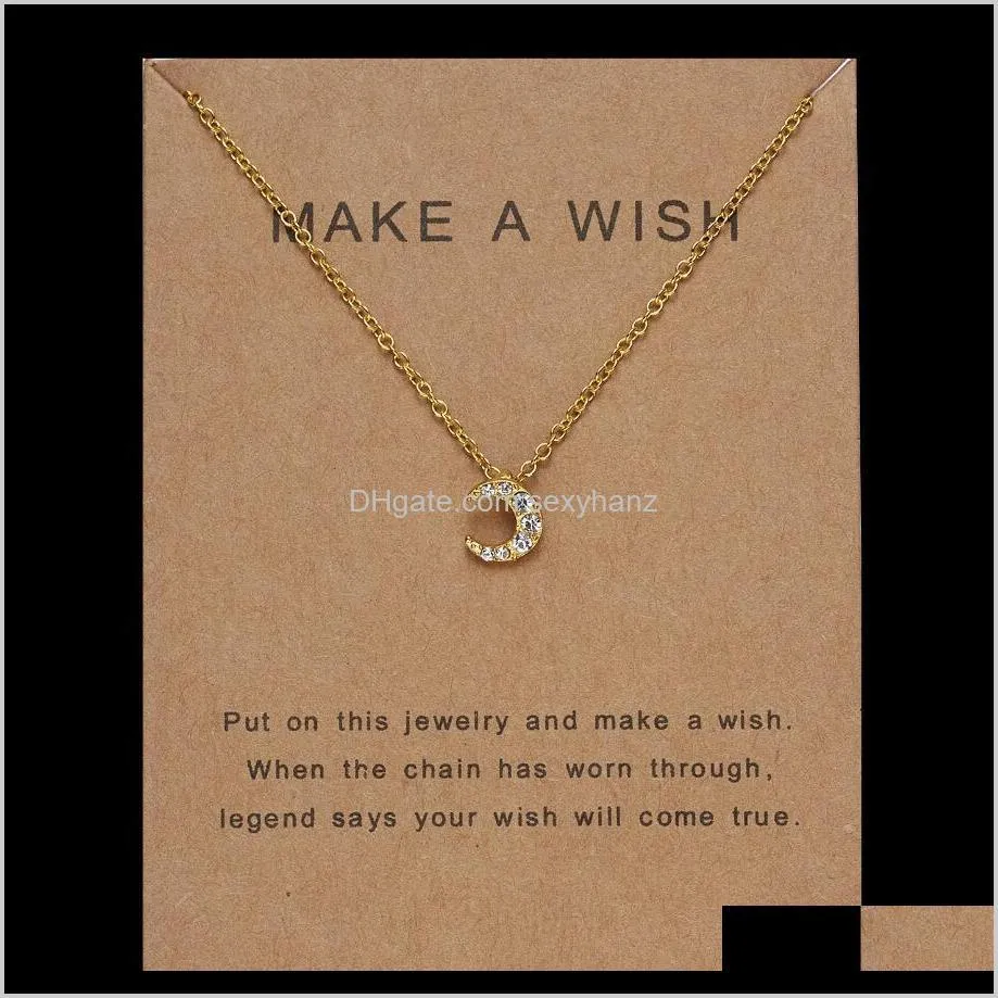 creative alloy set auger moon pendant necklace with letter paper card crystal gold plated necklaces charm chokers clavicle chain women