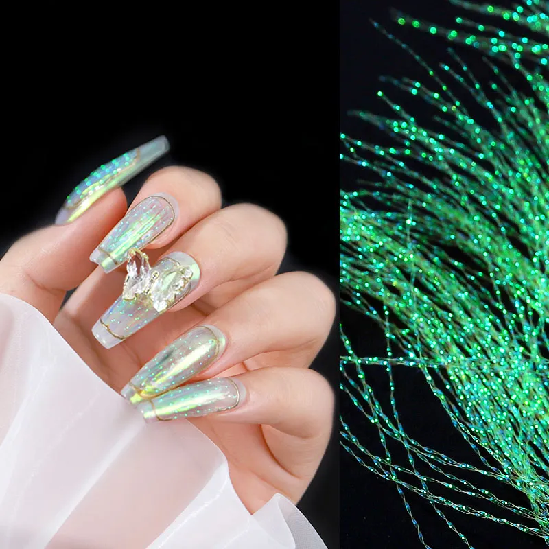 1 Packung fluoreszierende Filament-Nagelkunst-Dekorationen, holografische bunte Linie, Seide, DIY, modische Nageldesigns, Maniküre-Zubehör