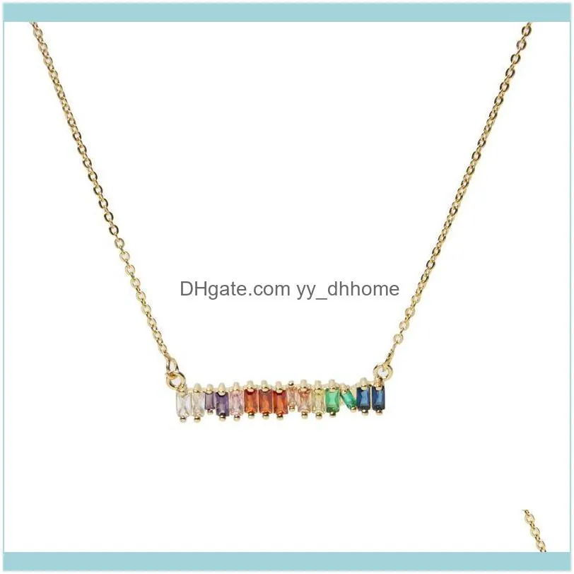 Pendant Necklaces ESThigh Quality Rainbow Baguetee Cz Bar Geometric & Colorful Crystal Gold Filled Women Fashion Choker Gifts