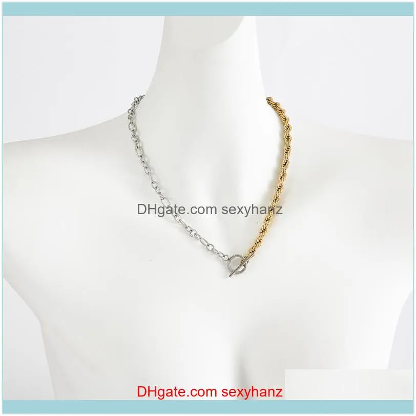 Wholesale CONTRAST CHAIN LINK NECKLACE Stainless Steel Chunky With 6MM Thickness Rope Toggle Clasp 10pcs/lot Chokers