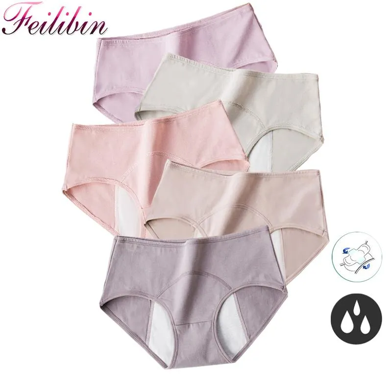 Culottes pour femmes Feilibin 5 pièces/ensemble étanche femmes menstruelles élargir la période physiologique pantalon sous-vêtements filles coton slips imperméables