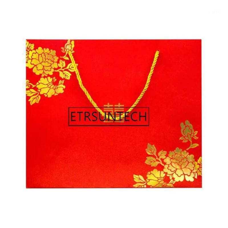 Cadeau cadeau 100pcs style chinois rouge double bonheur sacs en papier pour sac d'emballage de mariage avec poignée faveurs de fête