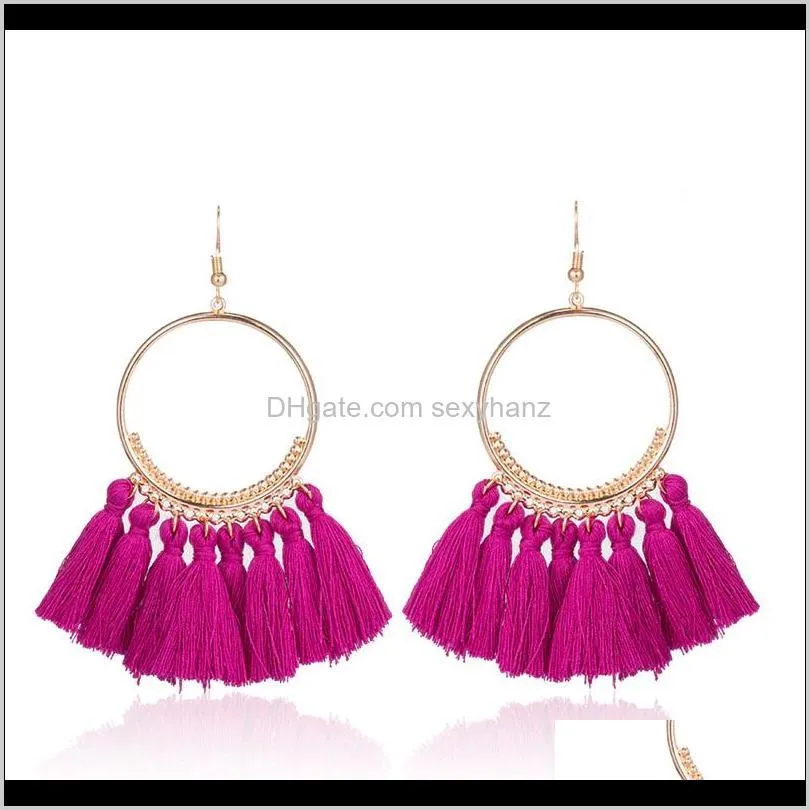 fashion bohemian ethnic fringed tassel earrings for women golden round circle ring dangle hanging drop earrings jewelry 20pairs