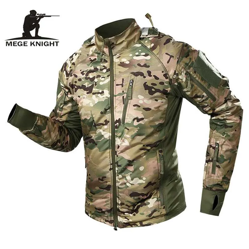 Mege Wodoodporna kurtka wojskowa mężczyźni mężczyźni ciepłe wiatraka kurtka bombowca kamuflaż z kapturem płaszcz US Army Chaqueta Hombre 211025