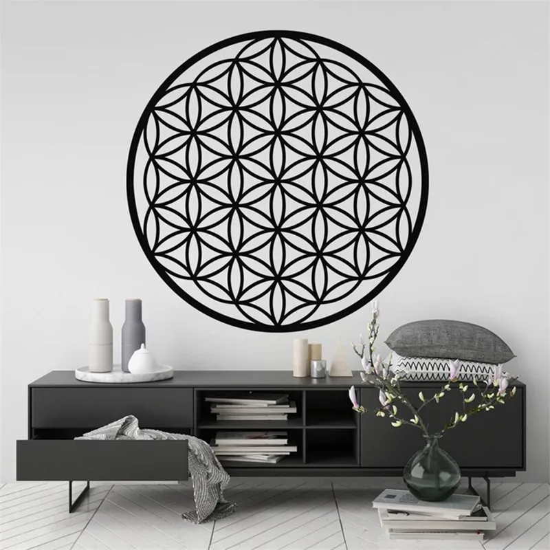 Fleur de Vie Wall Art Sticker, Géométrie Sacrée Chambre Décor Symbole Spirituel Amovible Vinyle Decal Art Mural Home Decor N228 210705