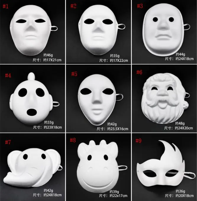 600 шт. Макияж Dance White Paper Masks Masks Embryo Flush DIY Картина Ручной Пульпа Животных Хэллоуин Фестиваль Партия Маска SN2569