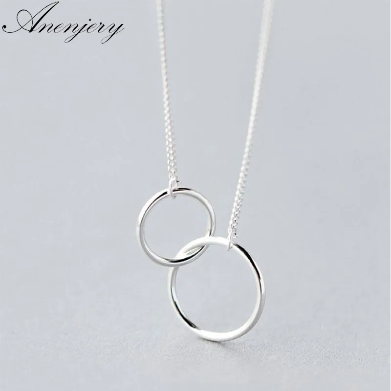 Double Circle Interlock Clavicle Short Necklaces Silver Color Necklace For Women collares erkek kolye S-N191