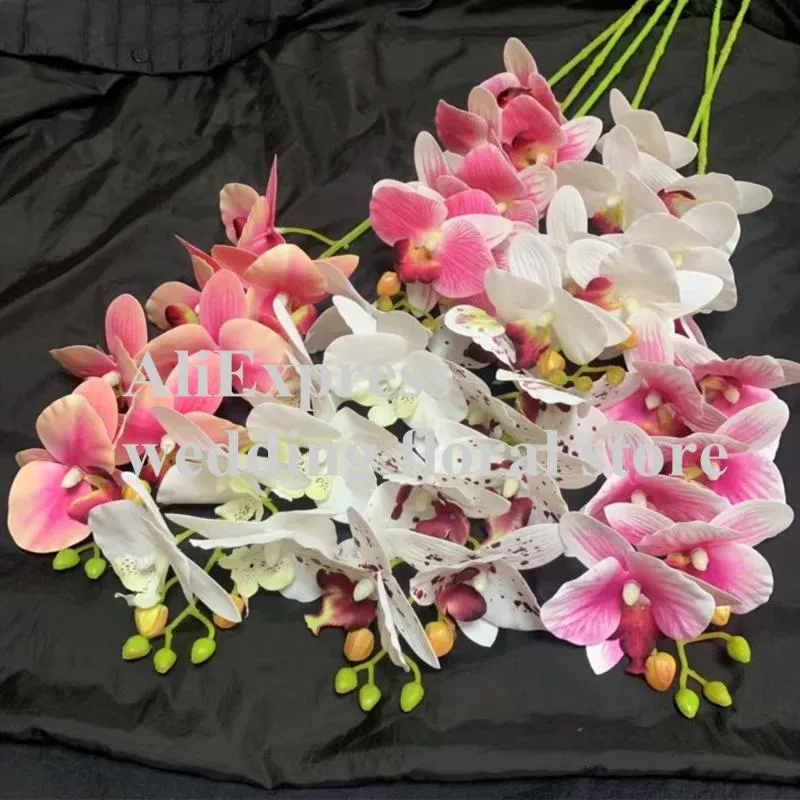 装飾的な花の花輪1つのフェイクバタフライランフラワー5/7ヘッド/ピースホームパーティーのための本物のタッチ人工ファレノプシス
