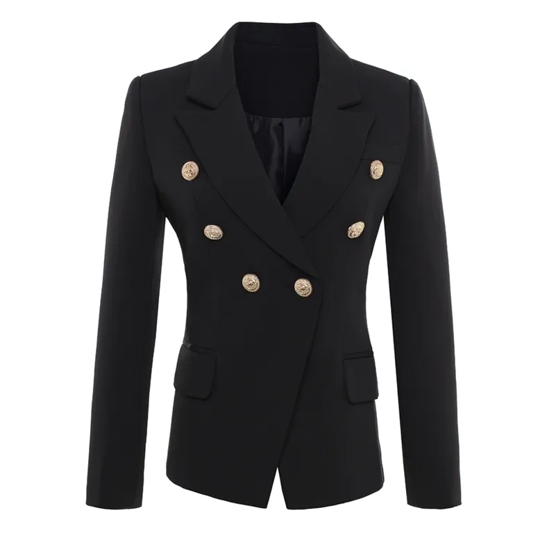 高品質のファッション滑走路星スタイルのジャケット女性のゴールドボタンダブルブレストブレザーアウターウェア-5XL 211013