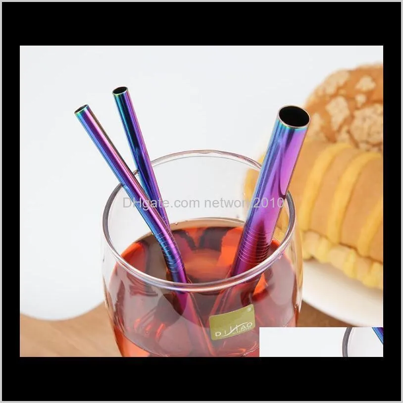 colorful stainless steel drinking straw 21.5cm straight bent reusable straws juice party bar accessorie