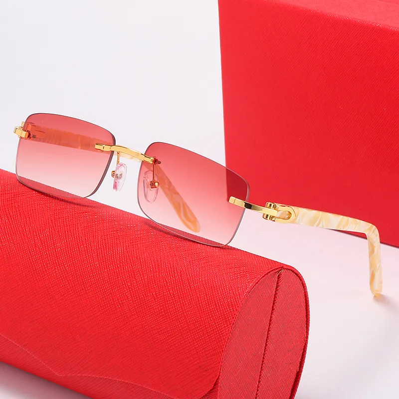 مربع النظارات الشمسية للرجال مصمم النساء مكبرة معدنية كارتي تصميم شعار الذهب الأحمر مرآة المضادة للأشعة فوق البنفسجية الخشب الجاموس القرن نظارات تلون عدسة النظارات النظارات حسب الطلب