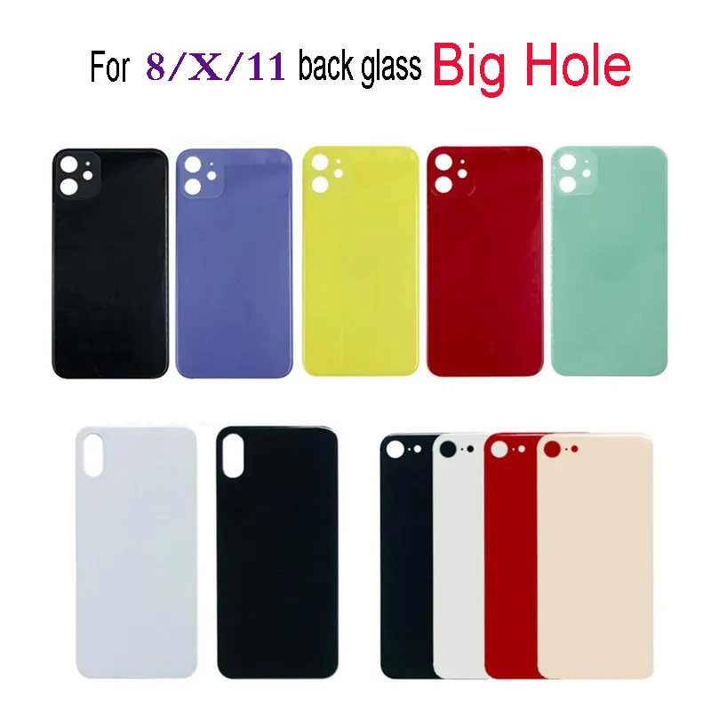 OEM Big Hole Camera Back Glass Cover för iPhone 8 11Plus x XR XS Pro Max Batteriluckor Hölje med lim Klistermärke