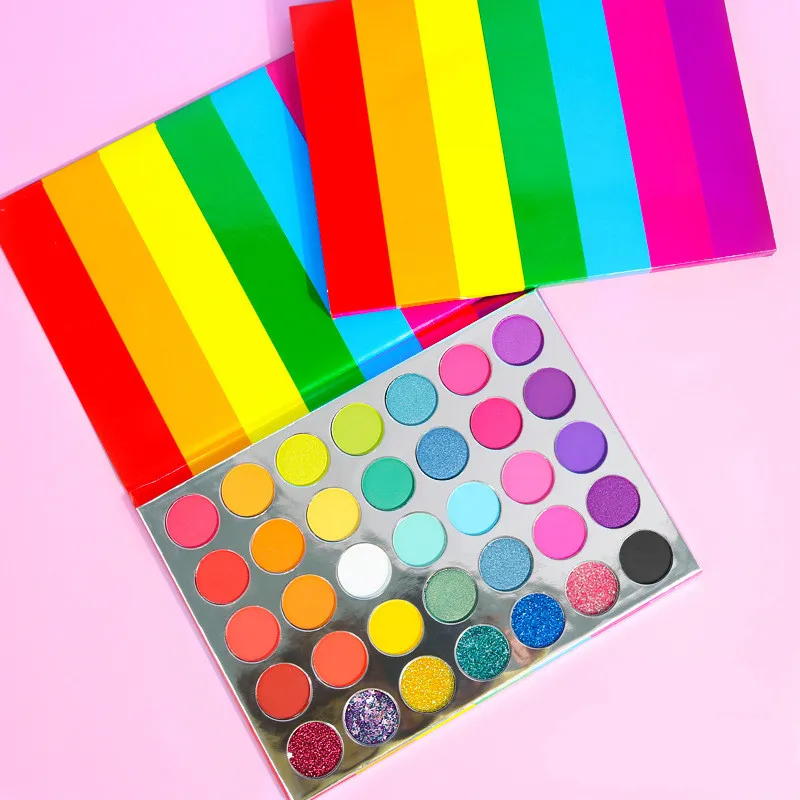 Sans marque! Rainbow Stripe 35 couleurs scintillants paillettes palette à paupières de paupières durables durables Big Shadow palettes accepter votre logo