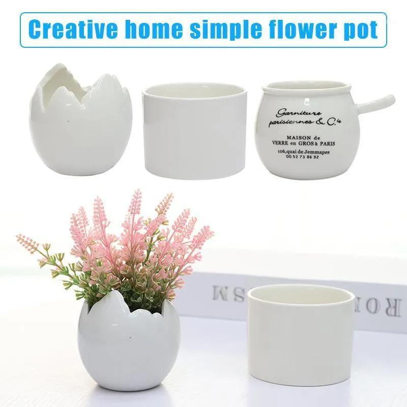 Små Tabletop Vase Vit Keramiska Blomsterkrukor För Potted Succulents Planter Pot Eggshell Shaped Home Office Decor Vases