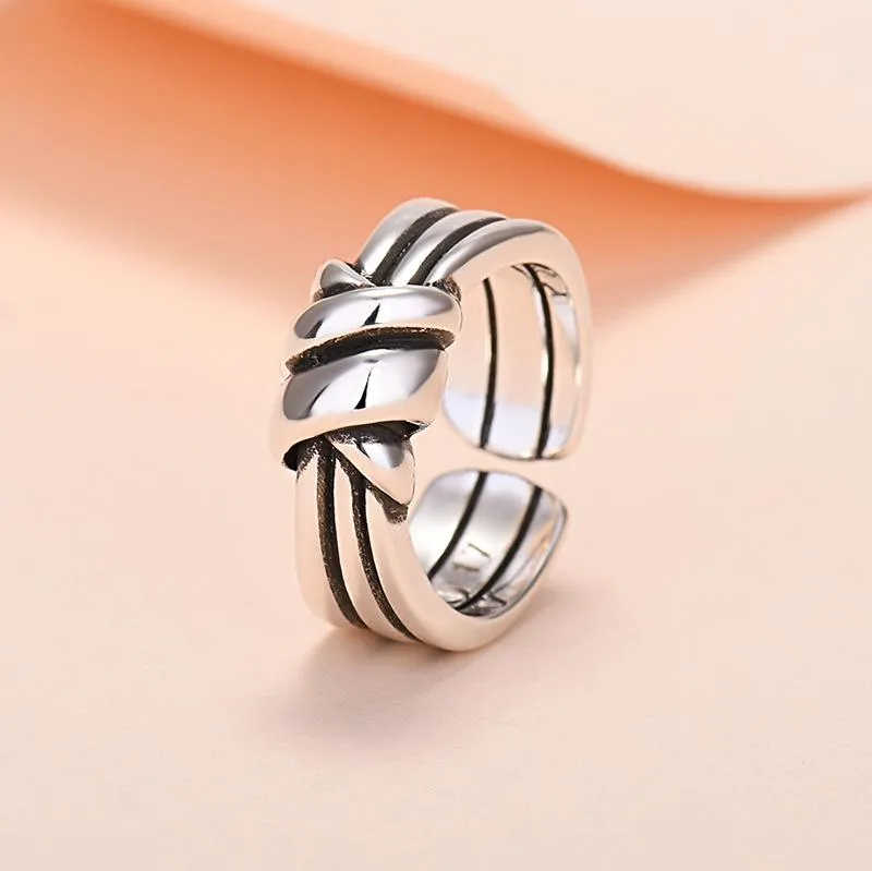 Cluster Rings Fashion Simple Multi-layer Knotted Ring Female Geometric Wild Open Retro Jewelry