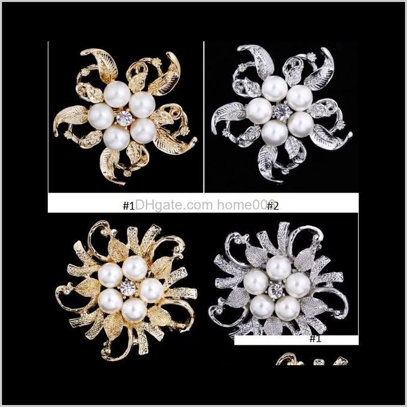 silver/ golden tone clear rhinestone crystal brooch flower girls` corsage fashion pearl brooch wedding bridal bouquet pins brooches