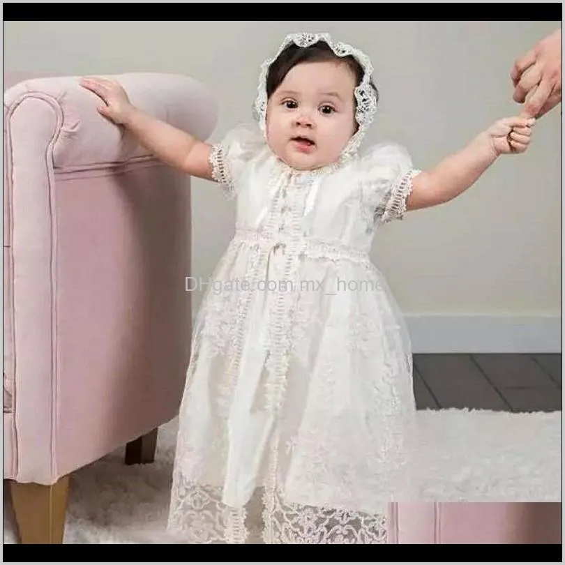 Jurken babykleding baby kinderen moederschap drop levering 2021 geboren doopstoga meisjes prinses vaste rug boog riem feestjurk perspectiv