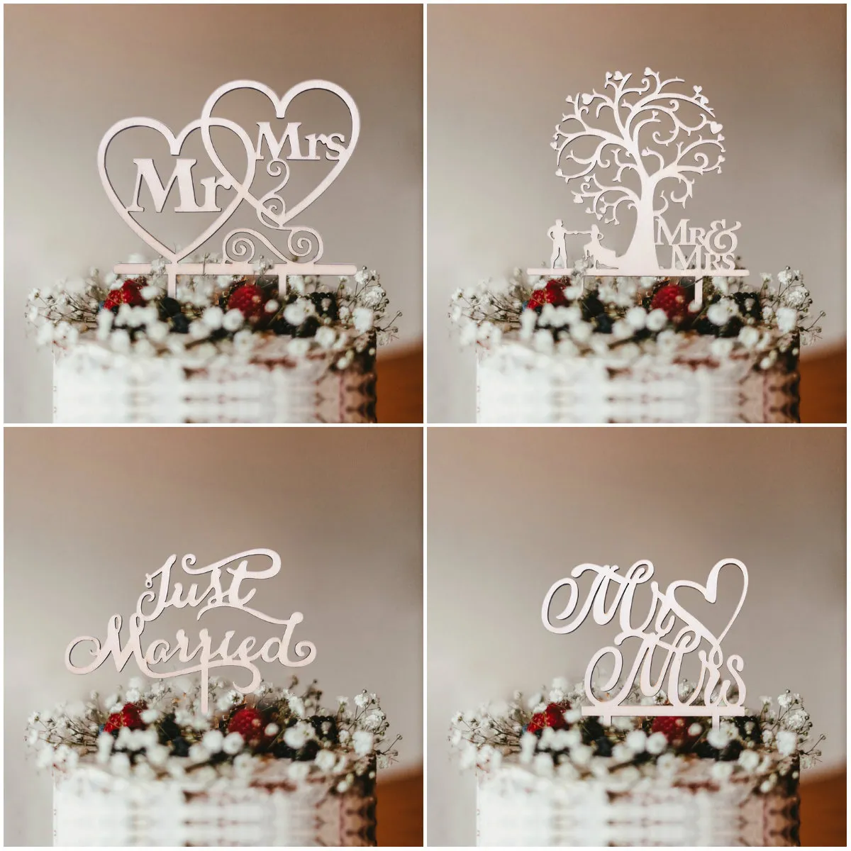 20Pcs Hollow Letter Love Just Married Mr&Mrs Cake Topper Bride and Groom Wooden Wedding Cake Topper For Wedding Party Supplies