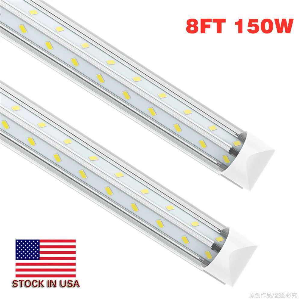 8ft LED-winkelverlichting 8 voet Koeler Deur Vriezer Verlichtingsarmatuur SMD5730 150W 15000LM V Vorm Fluorescerende buizen Licht Clear Cover