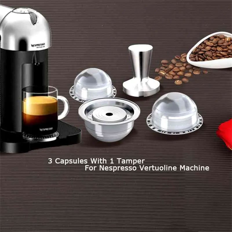 70ml Nespresso Vertuo Reutilizebles Capsule Reusable Rostfritt stål Nespresso Vertuolin Cafe Cups Cafetera Filter Capsulas 210712