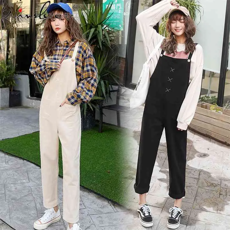 Koreanska Black Denim Overaller Sommar Preppy Style Teen Girls Rompers Kvinnor Jumpsuit Inga stretchiga Jeans Kvinna Ropa Mujer D03103B 210421