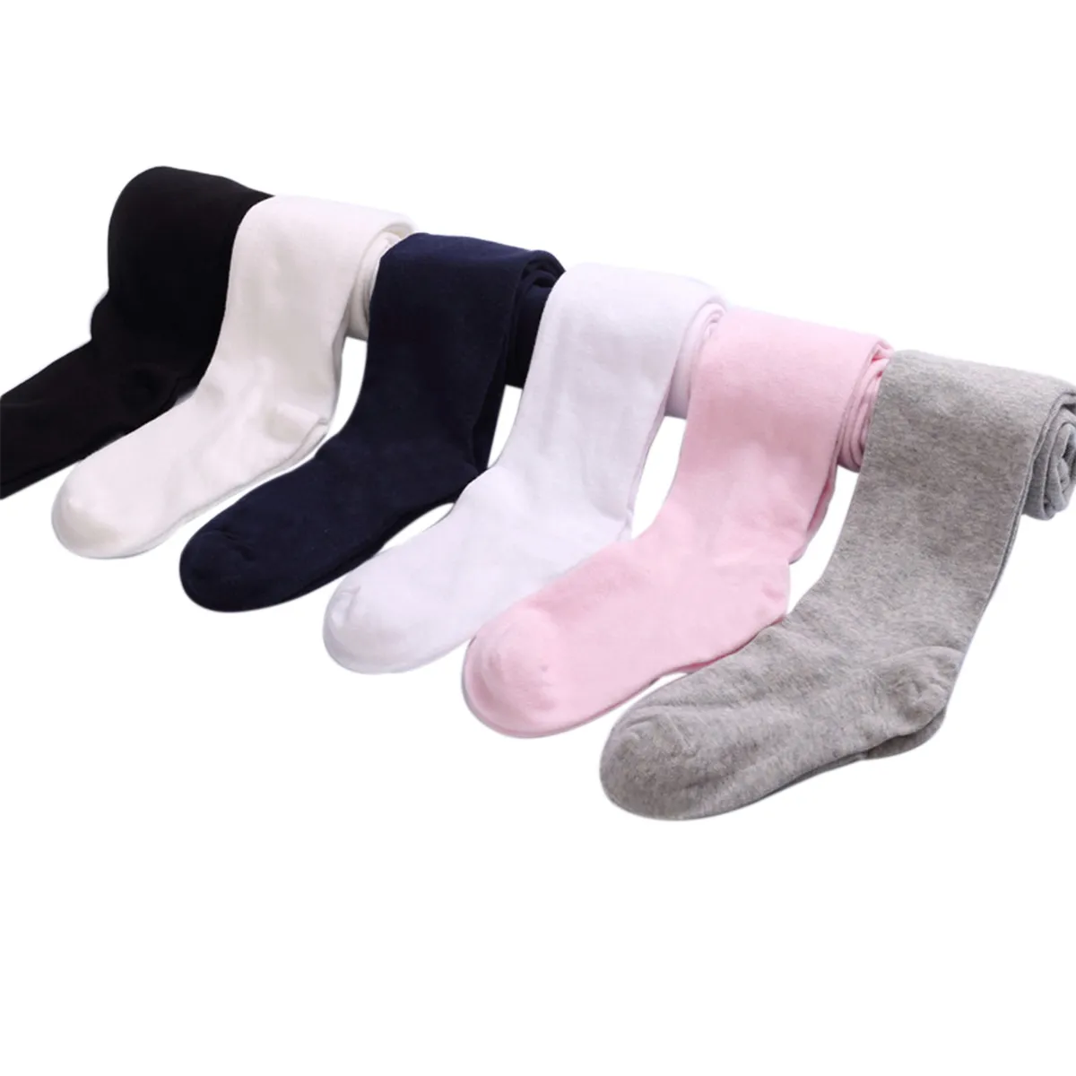 Barnflickor Panty-slangad solid färg Hög midja Pantihose Leggings för småbarnsflickor (vit/beige/rosa/grå/svart)