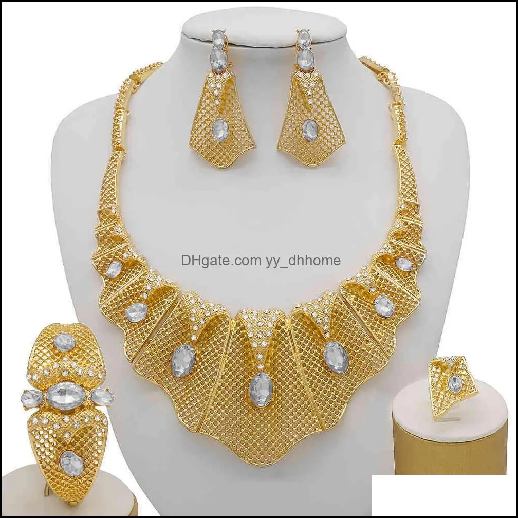 Jewelry Sets Fine Bridal Set Nigerian Wedding Dubai Gold for Women African Big Red Stone Necklace Earrings Jewellery