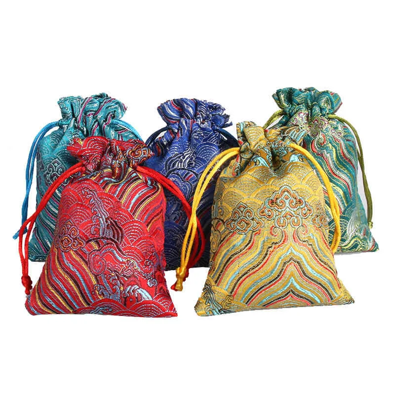 20pcs Silk Jewelry Packaging 10 X13cm Wedding Favor Gift Bags Chinese Brocade Drawstring Bag Chic Small personalized Pouch