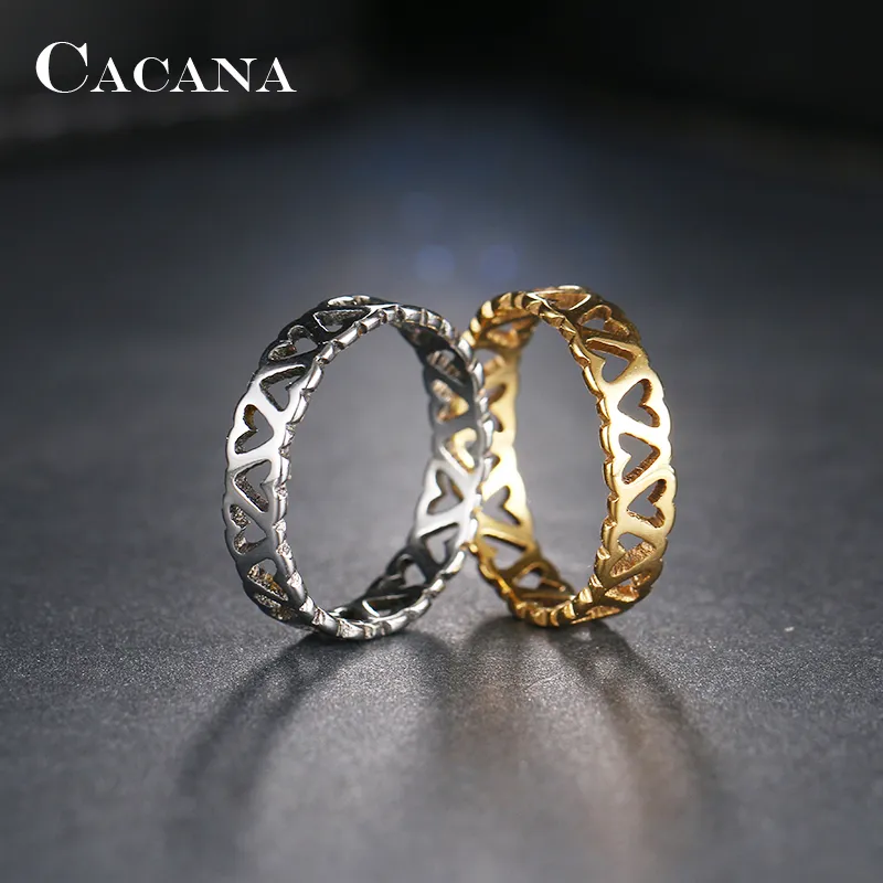 Stainless Steel Rings Sweet Lovely Exquisite Hollow Heart Shape Beautiful Pattern Fashion for Women Girls Jewelry Gifts