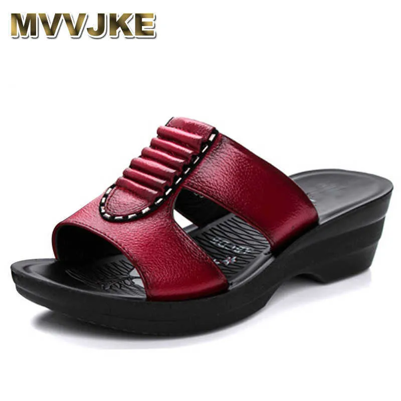 MVVJKE Summer mother slippers fashion ladies slippers soft and comfortable casual large size shoes Woman Slope with slippers 210903