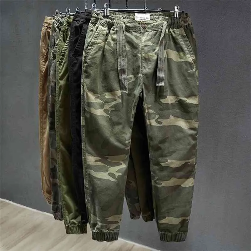 Pantalon cargo pour hommes Streetwear Printemps Style coréen Bande de taille élastique Camouflage Mode Casual Harem Pantalon Mâle Joggers 210715