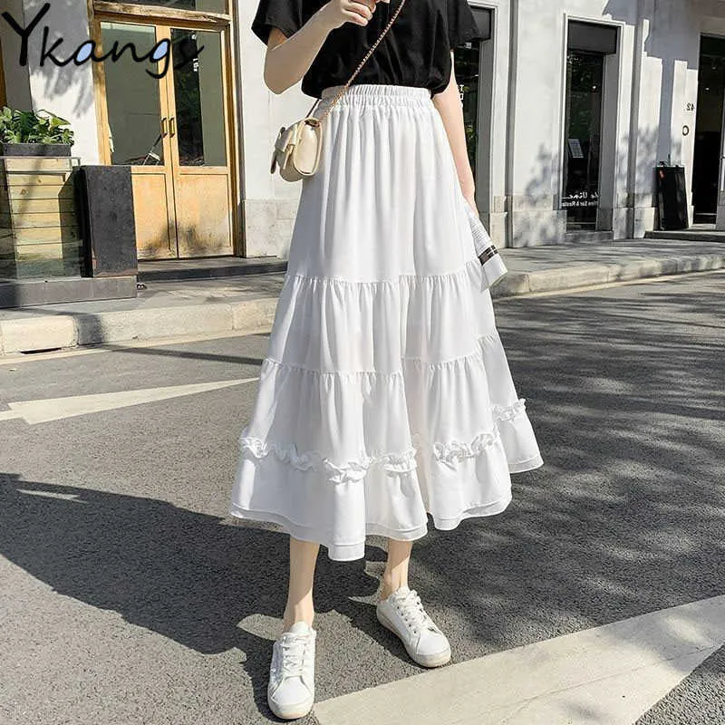 Black and white chiffon ruffle skirt discount