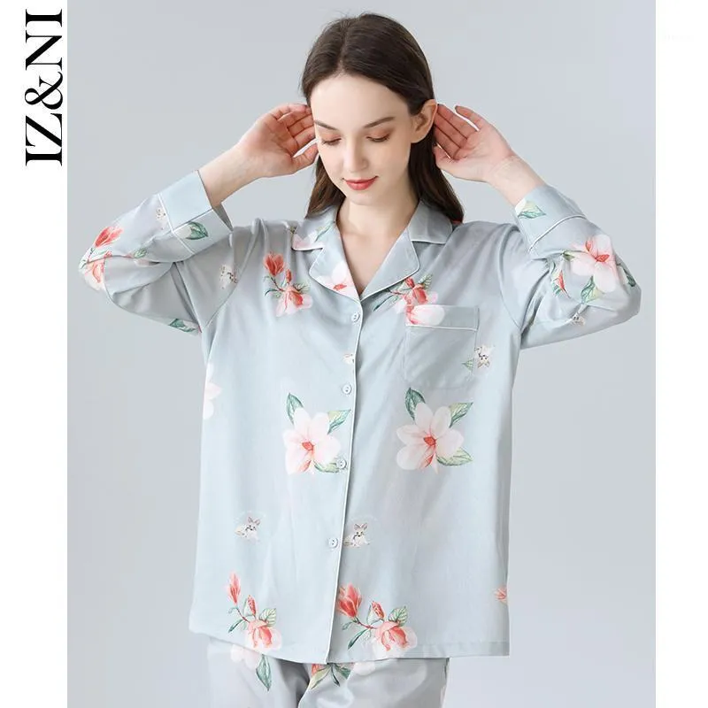 Vêtements de nuit pour femmes et période d'automne Le pyjama à manches longues Ice Silk Chinese Wind Brigitte Tung Flowers 2 Luxury Leisurewear Suit