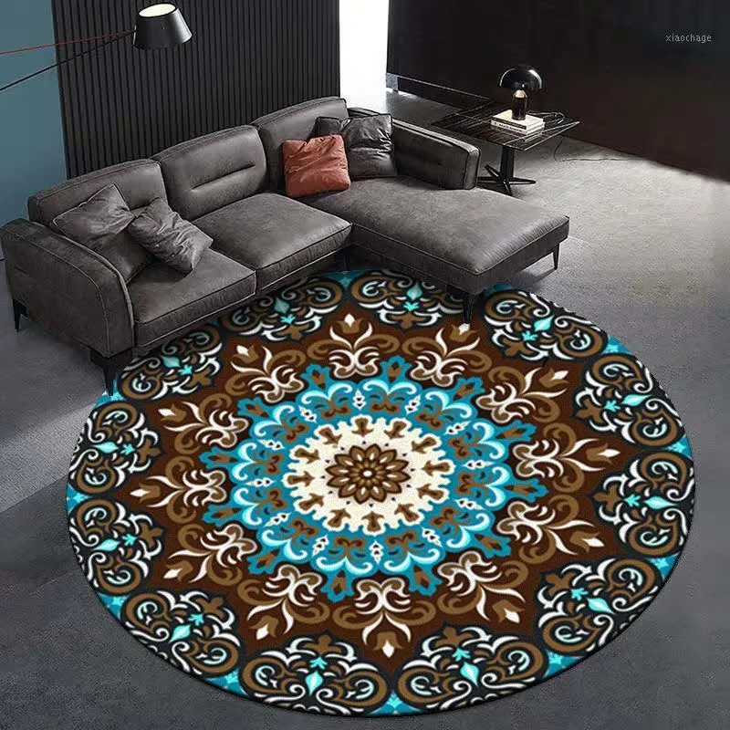 Tapis rond tapis Mandala fleur imprimé doux pour salon tapis anti-dérapant chaise tapis de sol maison enfants décor