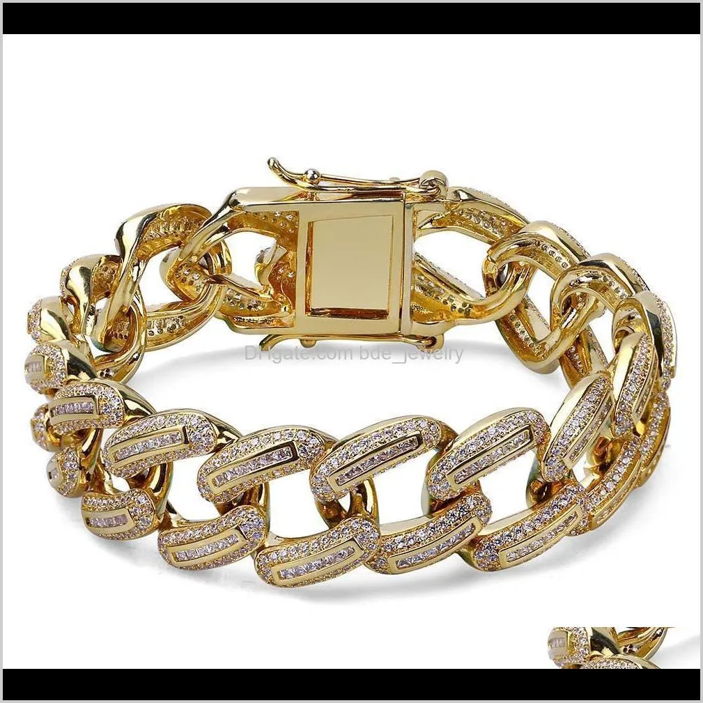 women bracelet gold for pave micro men`s link iced silver out bracelet color  plated cuban 18mm zircon jllow yy_dhhome