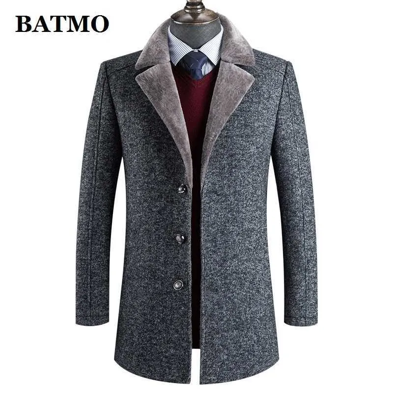 BATMO arrivée hiver trench-coat épais en laine de haute qualité hommes, vestes en laine grise pour hommes, taille plus M-4XL, AL41 211011