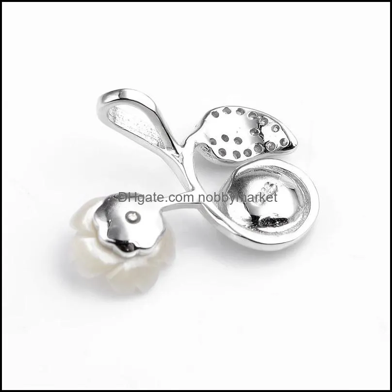 Pearl Pendant Settings White Shell Flower Leaf 925 Sterling Silver DIY Charm Pendants Mount 5 Pieces