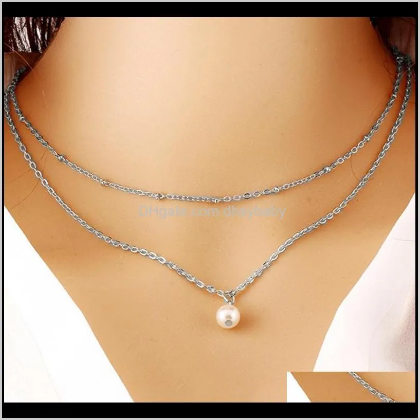 women multi-layer pendant necklaces metal artificial pearl necklace personality trend simple necklace sweater chain fashion jewelry