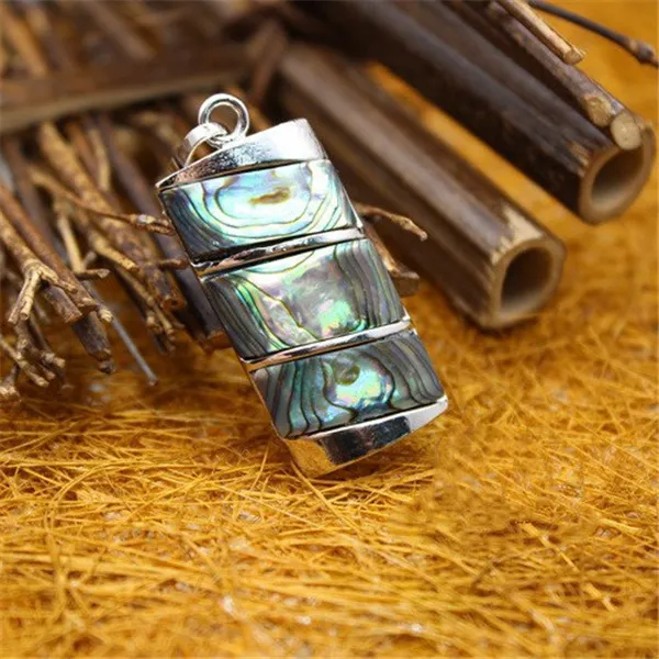 Rectangle Paua Abalone Shell Pendant with Bead Necklace Chain Natural Abalone Real Shell Stone Unique Jewelry