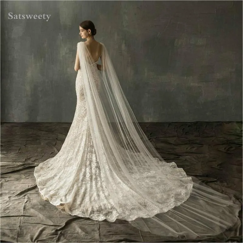 Bridal Veils High Quality Soft 1 Layer Cathedral Wedding Tulle Veil With Crystal Accessories White & Ivory Cape