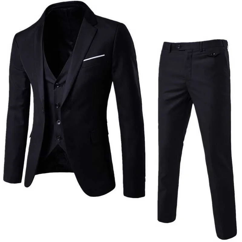2021 Abiti da uomo Slim da uomo Abiti da uomo Abbigliamento casual Groomsman Tre-Piece Suit Blazer Giacca Pantaloni Pantaloni Gilet Set X0909